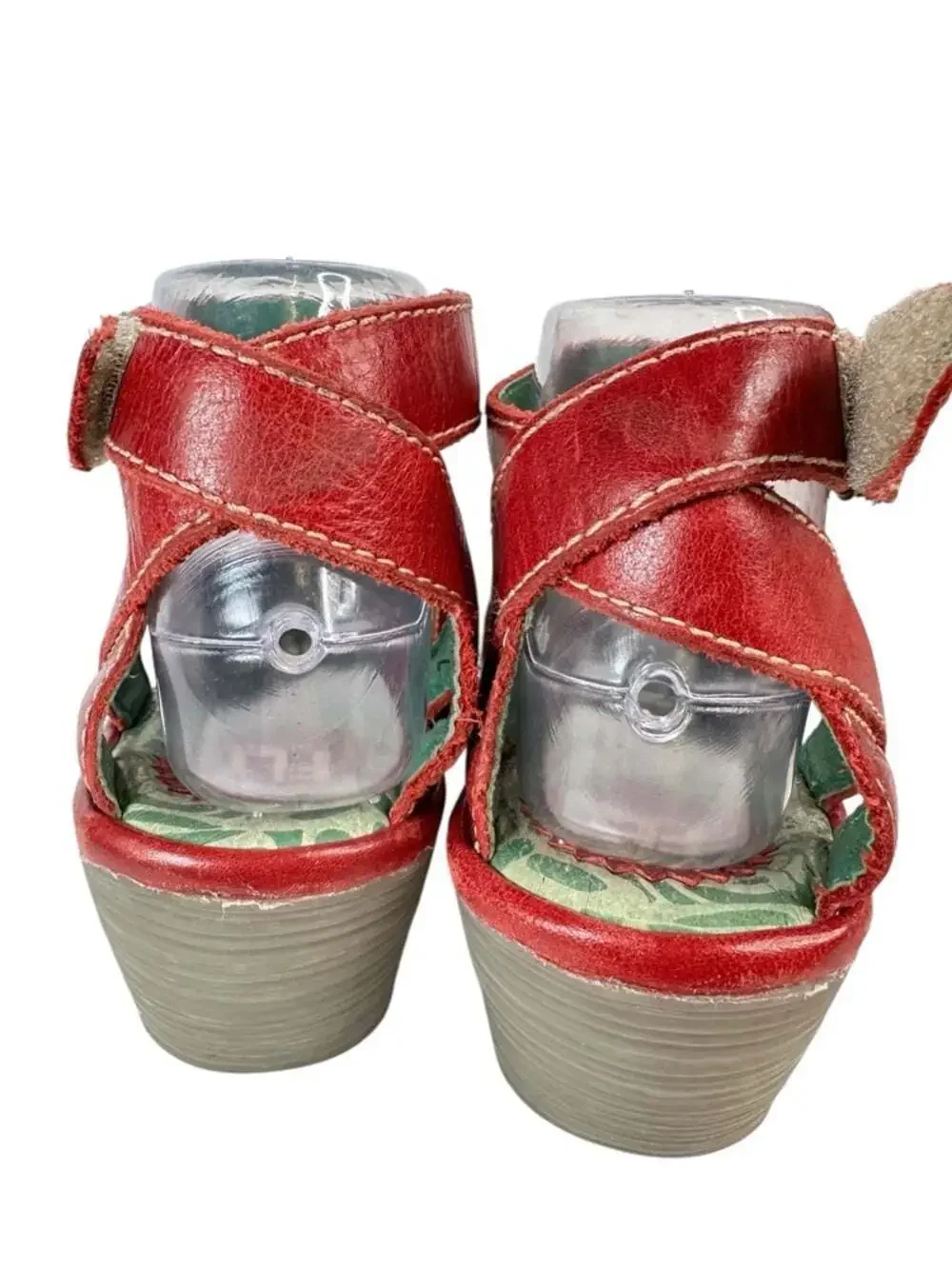 Fly London Yossa Womens Euro 41 Red Leather Comfort Wedge Sandals Strap 10